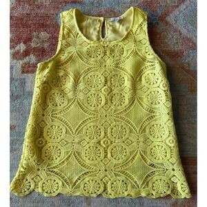 Skies Are Blue Lace Tank Top Sleeveless Yellow Floral Lined Size L